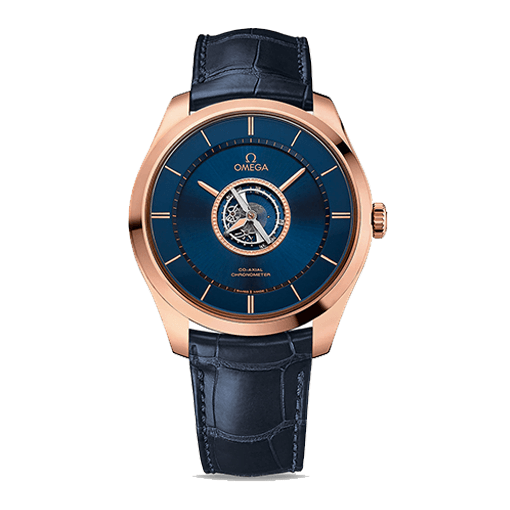 omega-de-ville-tourbillon-blue-dial-rose-gold-replica-watch